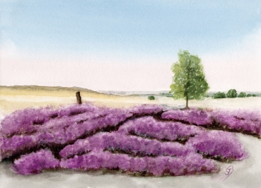 Poster DIN-A3  Watercolor Art Print Luneburg Heath Heathland Landscape Coach Carriage Ride